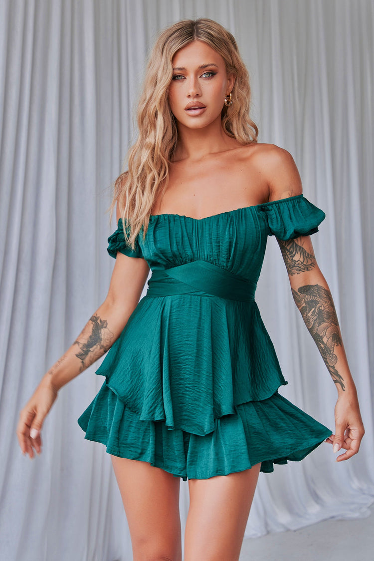 Ground Theory Off-the Shoulder Playsuit - Forest Green for women