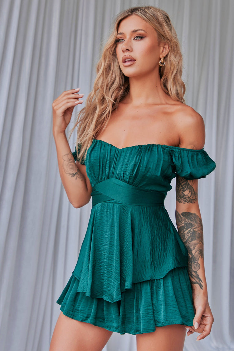 Ground Theory Off-the Shoulder Playsuit - Forest Green for women
