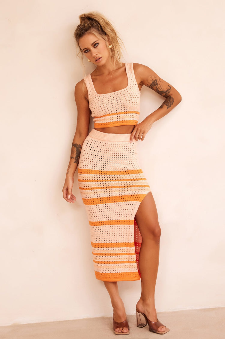 In The Groove Midi Skirt - Orange for women
