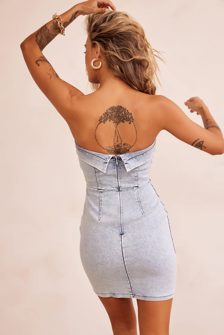 Love Letter Mini Dress - Washed Blue for women