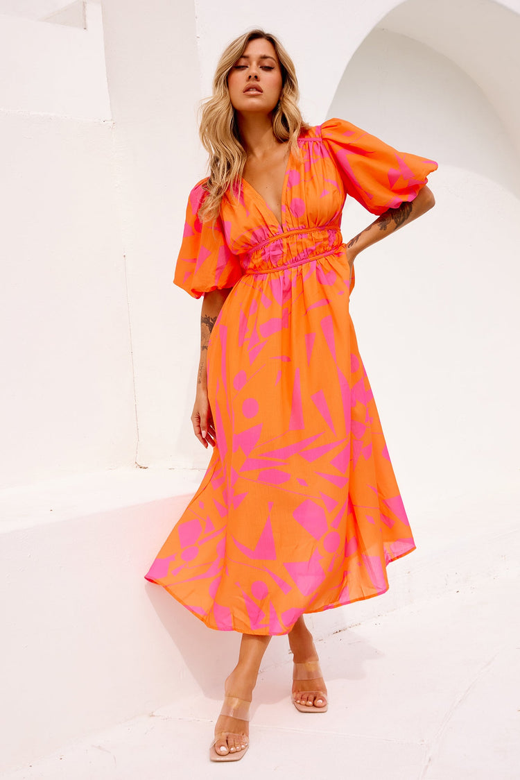 On The Rise Midi Dress - Hot Pink Multi for women