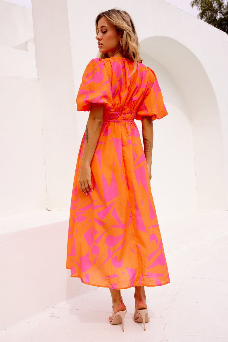 On The Rise Midi Dress - Hot Pink Multi for women
