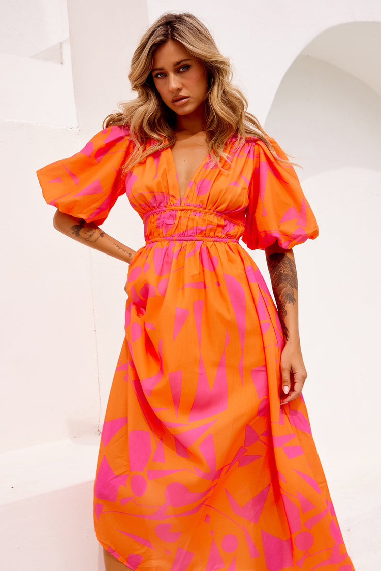 On The Rise Midi Dress - Hot Pink Multi for women