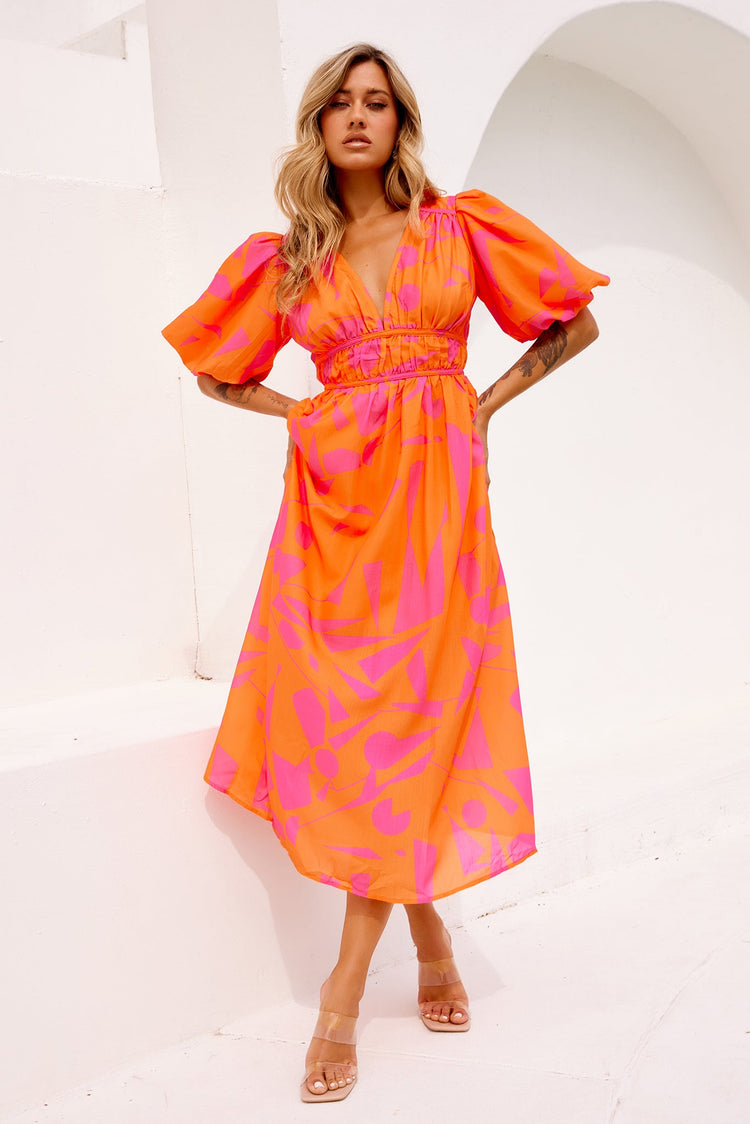 On The Rise Midi Dress Hot Pink Multi