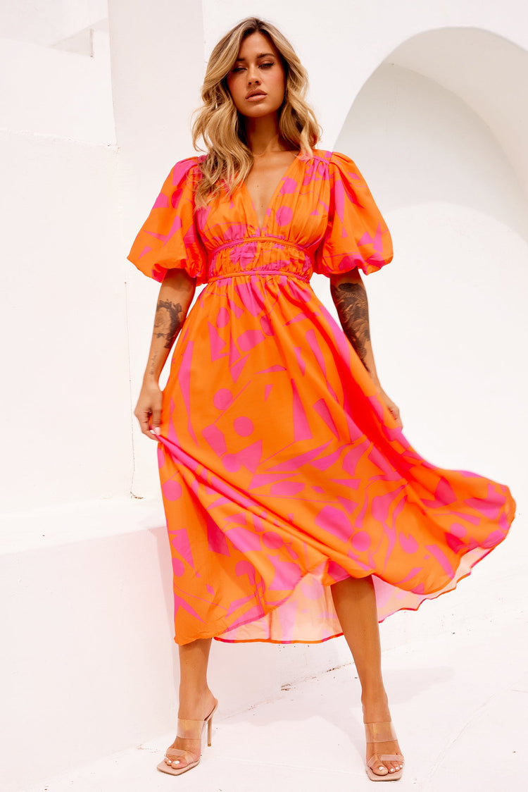 On The Rise Midi Dress - Hot Pink Multi for women