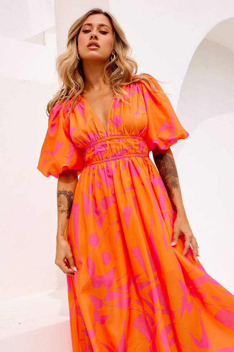 On The Rise Midi Dress - Hot Pink Multi for women