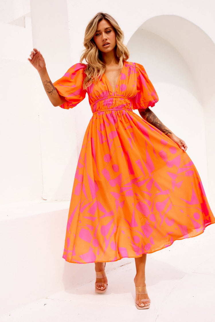 On The Rise Midi Dress - Hot Pink Multi for women