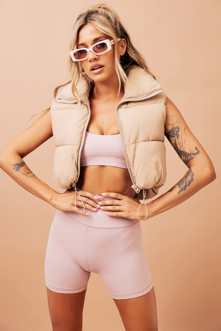 Running Around Puff Vest - Beige for women
