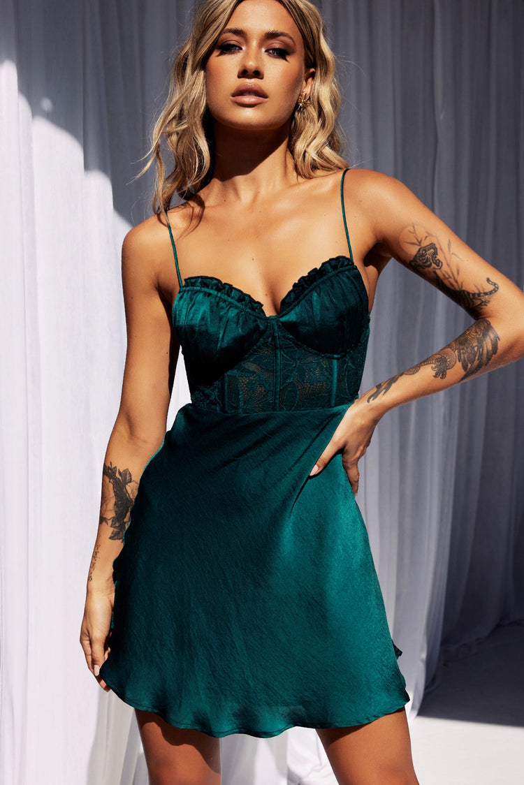 Shine Time Mini Dress - Forest Green for women