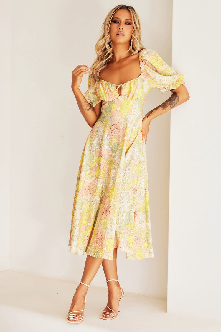 Spellbound Midi Dress - Yellow for women
