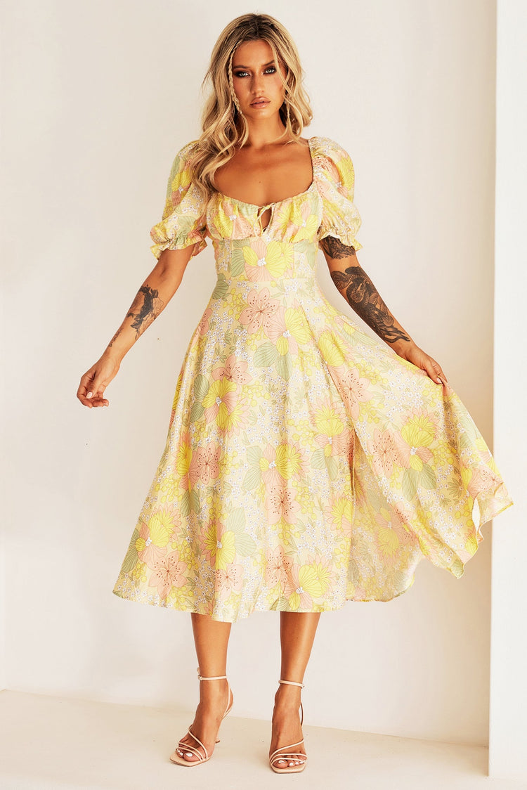 Spellbound Midi Dress - Yellow for women