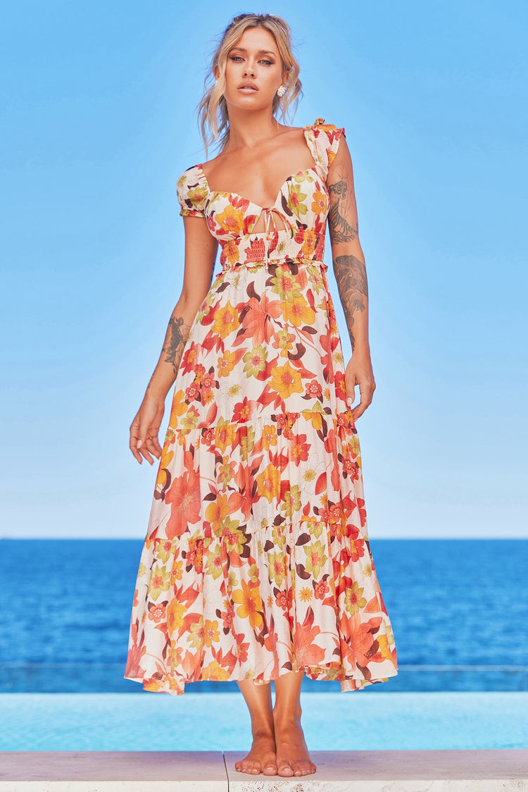 Suddenly Midi Dress - Red Multi for women