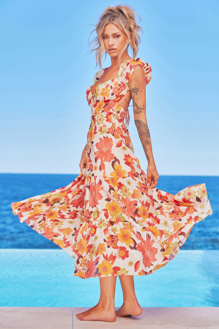 Suddenly Midi Dress - Red Multi for women