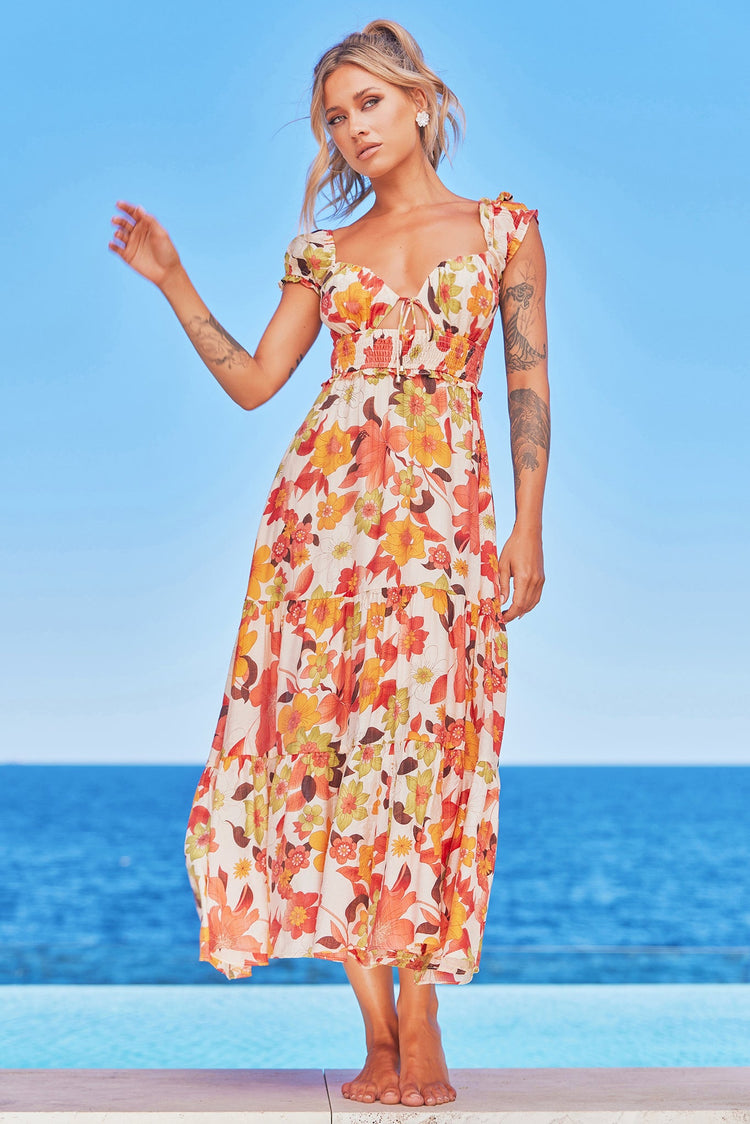 Suddenly Midi Dress - Red Multi for women