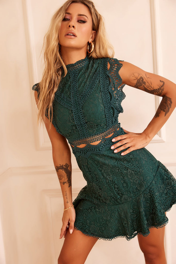 Worth The Chase Dress - Forest Green for women